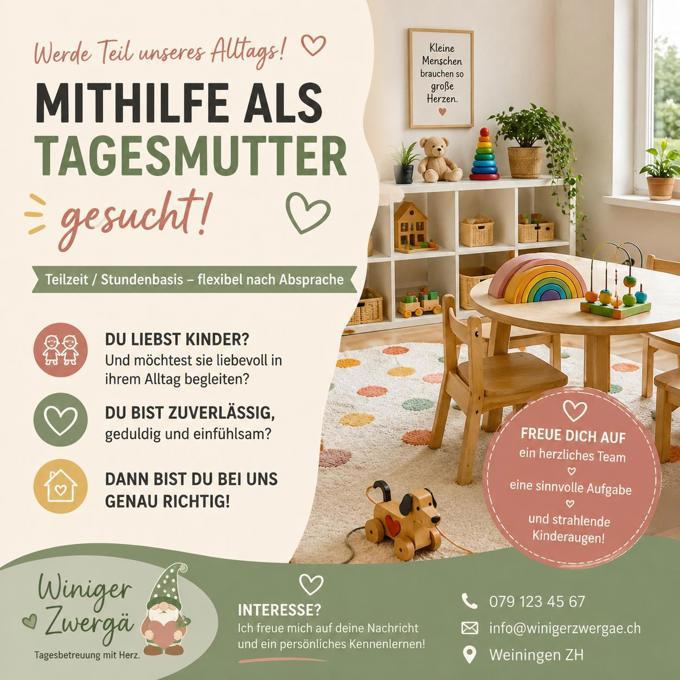 Mithilfe als Tagesmutter gesucht (Teilzeit / Stundenbasis)